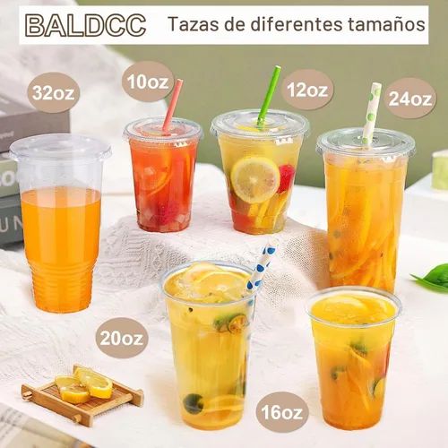 Vista 4 de Juego de 50 vasos de plástico transparente de 10 onzas con tapas