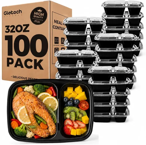 Vista 10 de Glotoch - Paquete de 10 recipientes de 32 onzas para preparación de comidas reutilizables, aptos para microondas, extra grandes y gruesos con tapas