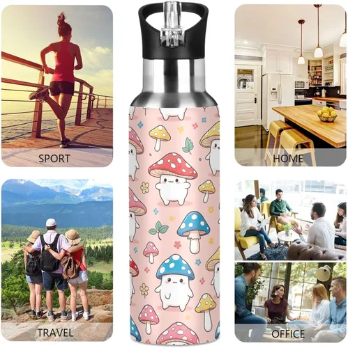 Vista 5 de BPA-Free Sports Water Bottle with Straw 20 Oz, Insulated Stainless Steel Water Bottle with Straw for Gym Outdoor Travel School, Cute Cartoon