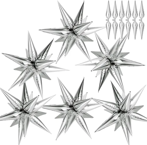 Vista 36 de 72 unidades de globos de estrella, grandes globos de cono de estrella metálicos de 26 pulgadas, globos de papel de aluminio de explosión colorida