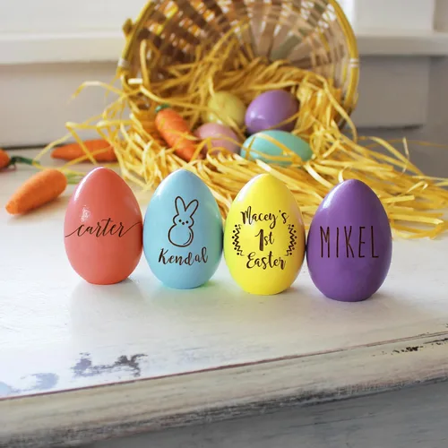 Vista 3 de Huevo de Pascua personalizado para bebés, regalos de Pascua para bebés, regalos de Pascua para niños pequeños, huevos de Pascua de madera, rellenos