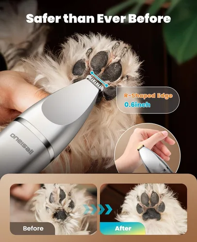 Vista 4 de oneisall Kit de aseo para perros 4 en 1 con pantalla LCD, cortadora de pelo para perros con amoladora de uñas para patas, recargable, inalámbrico