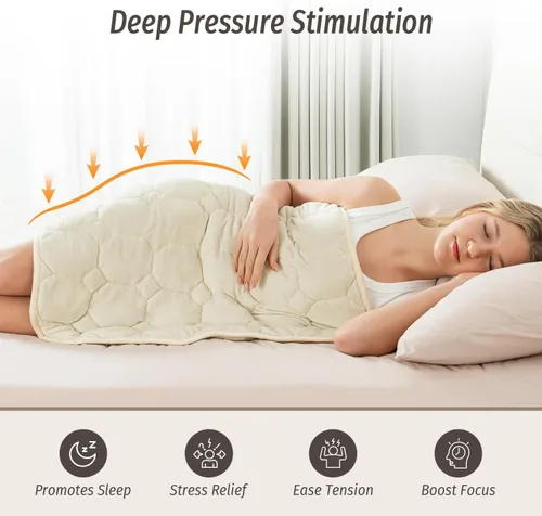 Vista 4 de Wemore Manta ponderada de regazo de 7 libras para adultos, manta pequeña con peso para viajes, calma, relajación, siesta y dormir, almohadilla