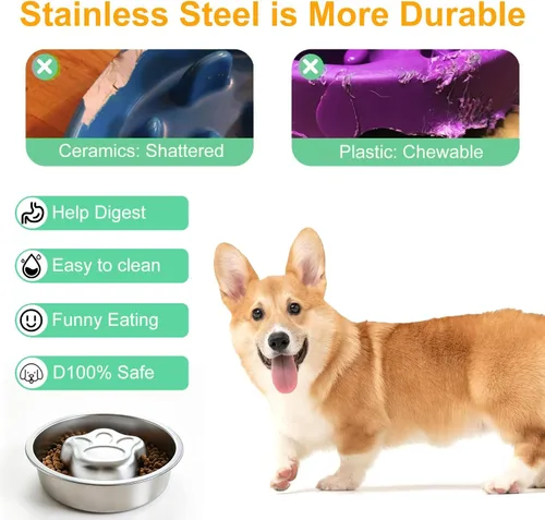 Vista 4 de Cuencos de acero inoxidable para perros de alimentación lenta, cuenco de comida lenta para perros y gatos, capacidad de 1 taza, soporte de comida