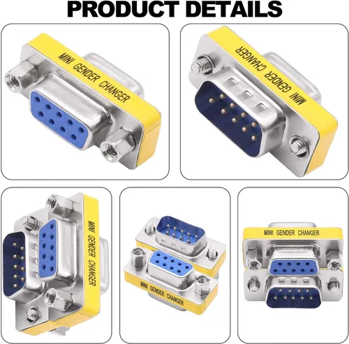 Vista 3 de DB9 cambiador de género conector sin soldadura macho a hembra adaptador Sin soldadura, Mini RS232 D-SUB 9 Pin Serial Cable Acoplador
