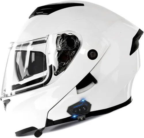 Vista 35 de Casco modular Bluetooth para motocicleta, aprobado por DOT, abatible, de cara completa, integrado, antivaho, doble visera, casco para motocicleta
