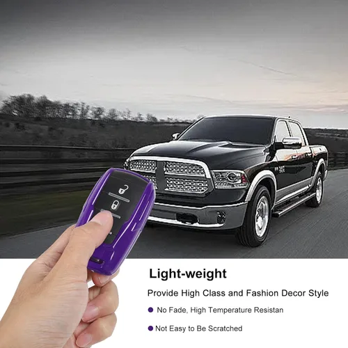 Vista 3 de RT-TCZ Funda para Llavero Estuche Cubierta Bolsa Porta Llaves Carcasa de Protección Accesorios para Dodge RAM 2018-2022, Morado