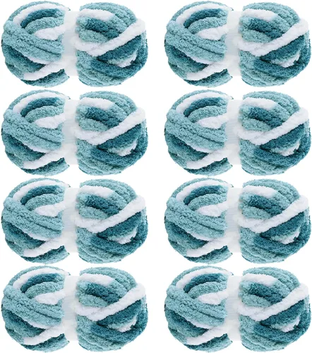 Vista 26 de MABOZOO Hilo Grueso Tie Dye para Tejer a Ganchillo Paquete de 8, Hilo de Chenilla Jumbo Esponjoso, Hilo de Felpa Suave Voluminoso, Hilo Gigante