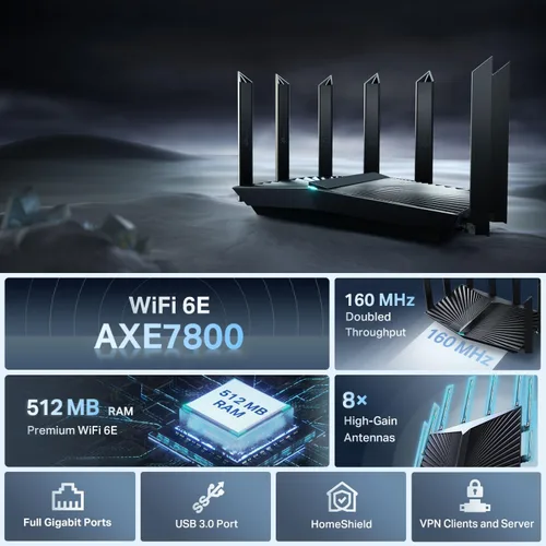 Vista 2 de TP-Link - Router Archer AXE7800 Tri-Band Wi-Fi 6E - Negro