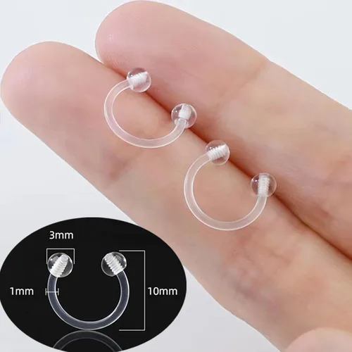 Vista 3 de Retenedores de oreja de aro de plástico unisex antialérgicos, anillos de nariz transparentes con dorso de bola de tornillo, para orejas sensibles