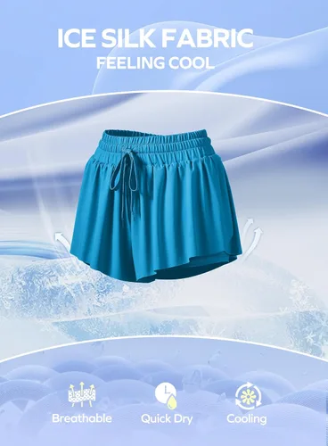 Vista 4 de Ewedoos Pantalones cortos holgados 2 en 1 para niñas, pantalones cortos atléticos de mariposa, talla 10-12, lindos pantalones cortos de moda