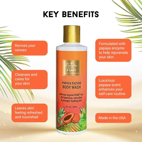 Vista 3 de Natura Amor by Joyce Giraud Papaya Enzyme Body Wash - Nutritivo e hidratante, ideal para todo tipo de piel, aroma a papaya, 8 onzas líquidas