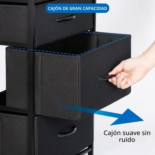 Vista 7 de ZENY Torre de almacenamiento vertical con 5 cajones, marco de metal resistente, parte superior de madera, contenedores de tela fáciles de tirar