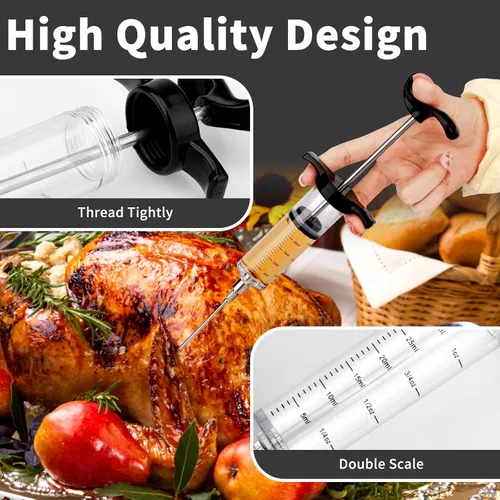 Vista 7 de Kit de jeringa inyectora de carne de pavo con 3 agujas de adobo para ahumador de parrilla, 1 cepillo de limpieza, 1 onza/1.0 fl oz de gran