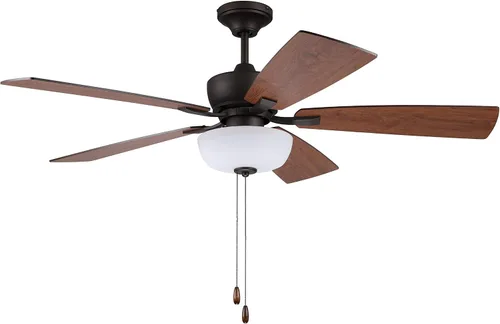 Vista 2 de Litex Industries SG52EB5L Litex Sigrid - Ventilador de techo moderno de 52 pulgadas, acabado de bronce con 5 cuchillas reversibles Sienna/madera