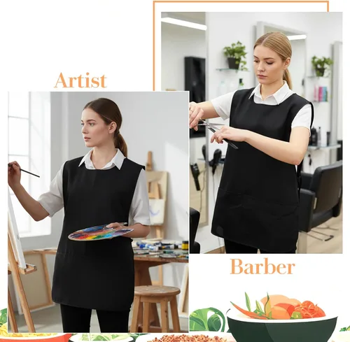 Vista 7 de Sibba Delantal unisex con 2 bolsillos, chaleco Waterdrop Cobbler Delantal con lazos laterales Ultraligero Chef Camarero Trabajo Monos para Trabajo