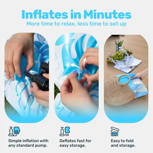 Vista 7 de Sloosh Flotadores inflables para piscina, tumbona para adultos, flotador de piscina flotante, silla reclinable flotante con portavasos y reposapiés