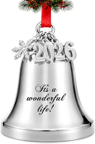 Vista 10 de JUPPE 2025 Campanas de Navidad Grabadas en Oro "Es una Maravillosa Vida" Adornos Colgantes para Árbol de Navidad Adornos de Boda y Aniversario