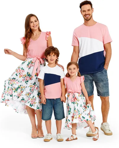 Vista 7 de PATPAT Conjuntos de verano a juego para la familia, vestidos y camisetas para mamá y yo, conjuntos de camisetas casuales para vacaciones