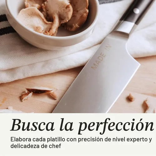 Vista 4 de Made In Cookware - Cuchillo de chef de 8 pulgadas - Fabricado en Francia - Espiga completa con mango negro de trufa