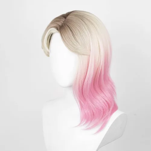 Vista 5 de Gorgewg Pelucas cortas rubias rosas para Stacy Cosplay peluca adulta mujeres disfraz fiesta juego de rol pelo sintético