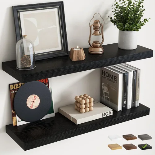 Vista 10 de Estantes flotantes cuadrados de 8 pulgadas para pared, paquete de 3, estantes de baño con veta de madera de 8"D con soportes invisibles, estantes