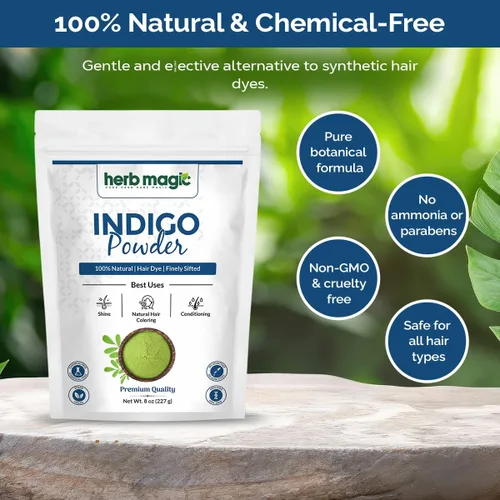 Vista 4 de Herb Magic Indigo - Polvo para cabello, tinte negro natural, Indigofera, 8