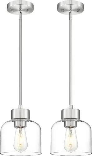 Vista 11 de Luces Colgantes Negras para Isla de Cocina, Accesorios de Luces Colgantes de 7" con Pantalla de Vidrio Transparente, Iluminación Colgante Moderna