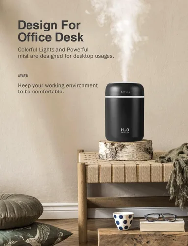 Vista 2 de LtYioe Humidificador portátil mini humidificador para dormitorio, escritorio personal humidificador de aire de niebla fría con luz nocturna