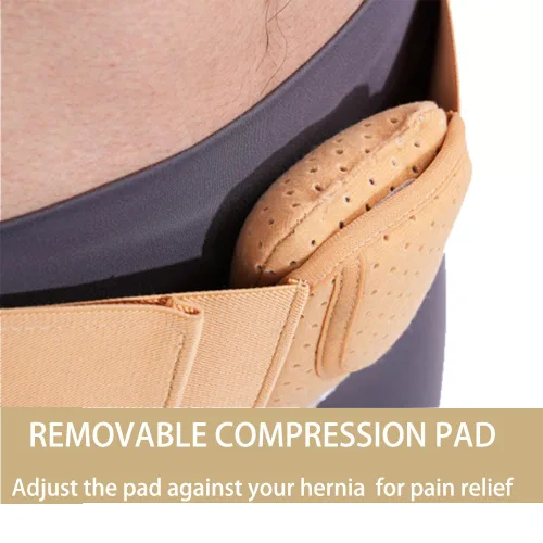 Vista 3 de Cinturones de hernia para hombres, cinturón de soporte de hernia inguinal con almohadilla de compresión extraíble, braguero de hernia ajustable