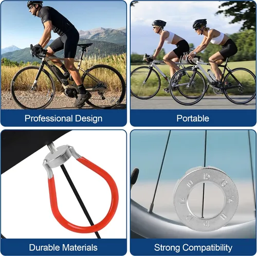 Vista 5 de Llave de radios - Llave de radios endurecida para bicicleta, herramienta de llanta de radios para ajuste y reparación de tensión de rueda