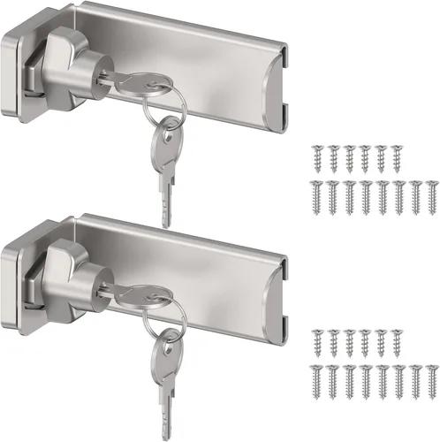 Vista 15 de Cerradura de puerta corredera de 90 grados, pestillo de hasp de ángulo recto de seguridad, pestillo de puerta para puerta corredera apto para Negro