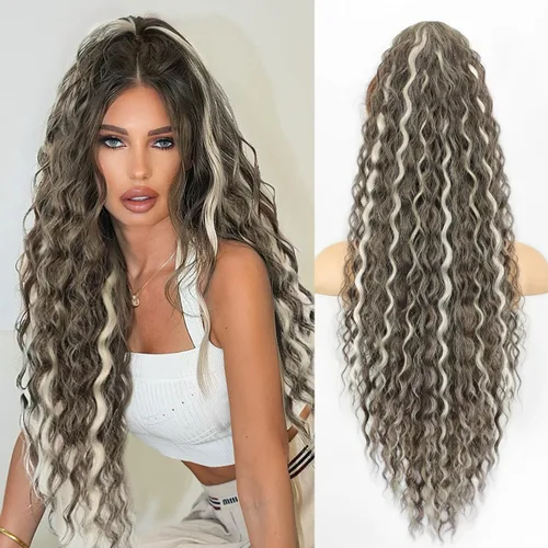 Vista 28 de FREEMEIGE Extensión de cola de caballo, cola de caballo rizada ondulada de 8 pulgadas para mujeres negras, corto, suave, natural, sintético, grueso