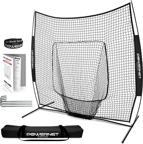Vista 12 de PowerNet Baseball Softball Practice Net 7x7 with Baseball Accessories for Practice Pitching, Batting & Fielding, Ball Caddy, Weighted Baseballs, Tee