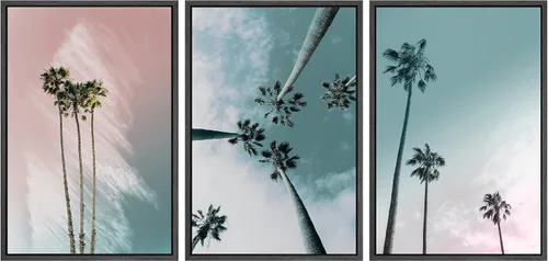 Vista 73 de SIGNWIN Lienzo enmarcado para pared, vista aérea de palmeras tropicales en un cielo azul, fotografía del océano costero, arte moderno, panorámico