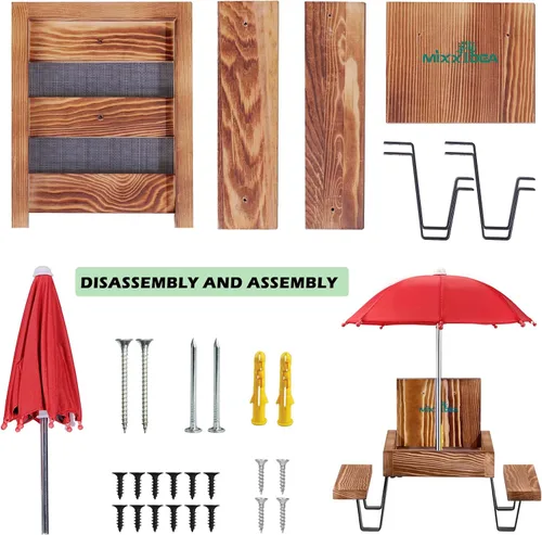 Vista 5 de MIXXIDEA Mesa de Comedero para Ardillas, Comedero de Picnic de Madera para Ardillas, Comederos para Ardillas Resistentes para Exterior