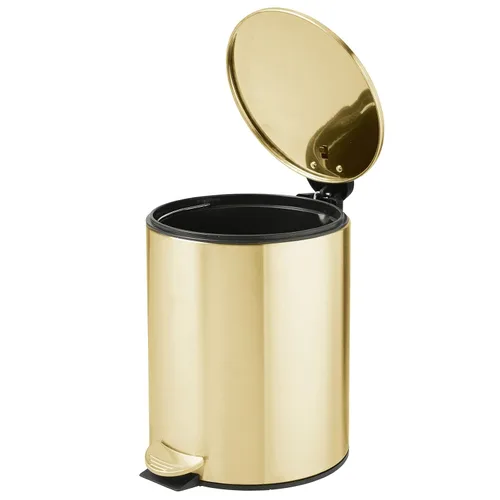Vista 6 de mDesign Cubo de basura de metal de 1.3 galones/5 litros con escalón redondo, contenedor de basura con tapa para baño, tocador, dormitorio, cocina