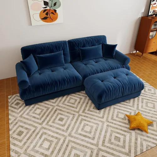 Vista 111 de Sofá modular de gran tamaño de 94 pulgadas, sofás seccionales grandes de color beige y blanco para sala de estar, juego de sofá de terciopelo, sofás