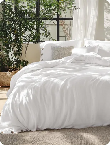 Vista 11 de Bedsure Funda de edredón de lino tamaño Queen – Juego de ropa de cama de mezcla de lino y algodón, suave y acogedor, 3 piezas, 1 funda de edredón