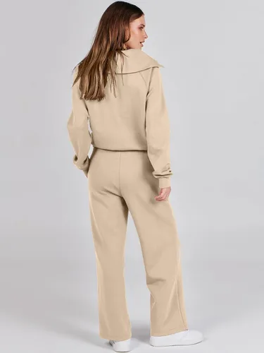 Vista 4 de ANRABESS Women 2 Piece Outfits Sweatsuit Set 2023 Fall Oversized Half Zip Sweatshirt Wide Leg Sweatpant Lounge Set Tracksuit