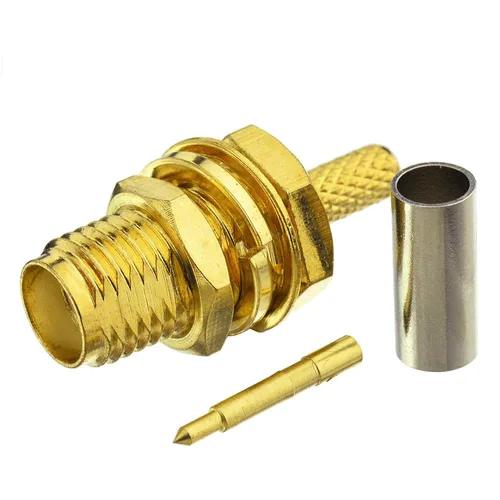 Vista 7 de Eightwood Conector RF de crimpado hembra de mamparo RP-SMA para cable RG316 RG174 Paquete de 10 RP-SMA hembra con conector pin macho, 50 ohmios
