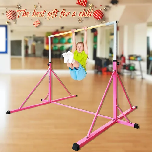 Vista 6 de Barra de gimnasia para niños y adultos de 5 a 25 años, 6 pies de ancho, base de 7.2 pies de largo, barra horizontal para gimnasia, barra kip