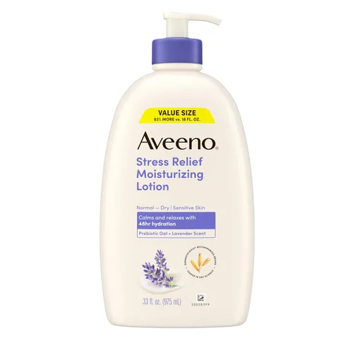 Vista 11 de Aveeno - Loción corporal hidratante para aliviar el estrés con aroma a lavanda, avena natural para calmar y relajar, loción diaria sin grasa