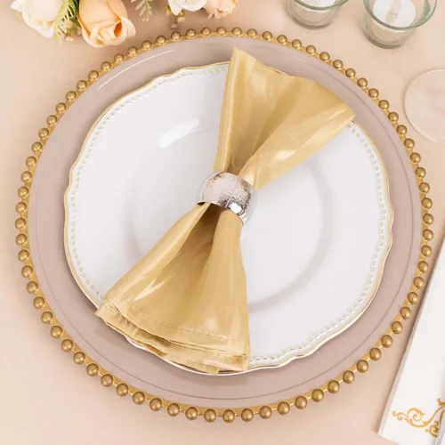 Vista 4 de Efavormart - Paquete de 5 servilletas de tela de satén a rayas color champán, reutilizables, sin arrugas, 20 x 20 pulgadas, para bodas, fiestas