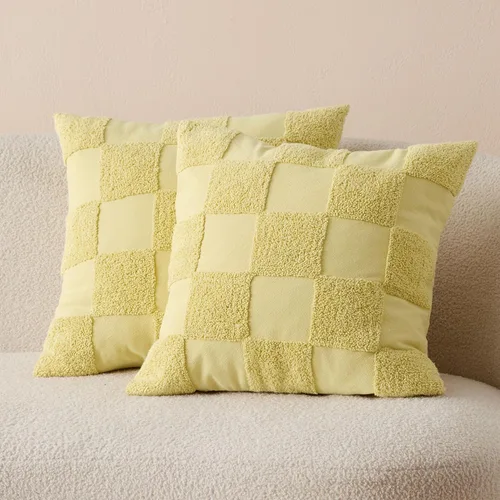 Vista 19 de Fundas de almohada de doble puntada 100 % algodón, fundas de almohada decorativas bohemias a cuadros con mechones de 20 x 20 pulgadas, hechas