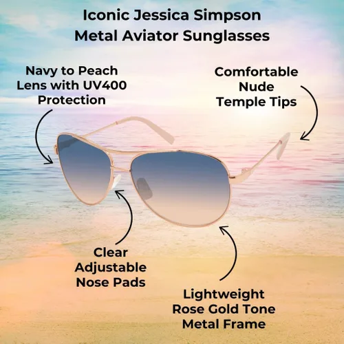Vista 5 de Jessica Simpson J106 Iconic Aviator Pilot - Gafas de sol para mujer con protección UV400