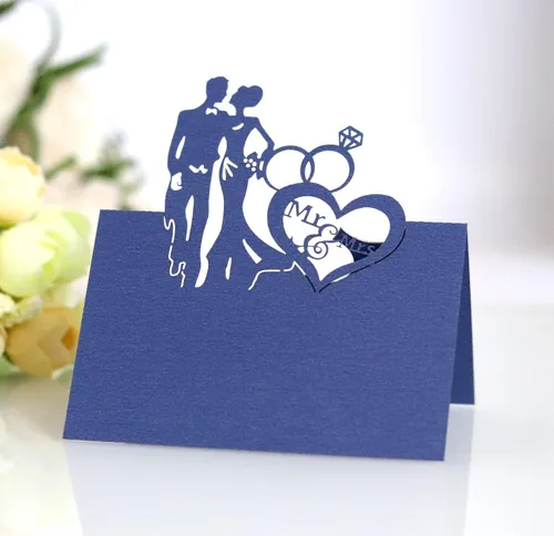 Vista 10 de 50 tarjetas de lugar, tarjetas de mesa, tarjetas de nombre para ajuste de mesa, romántico, amante, corazón, tarjeta de papel, banquete de asiento 3d