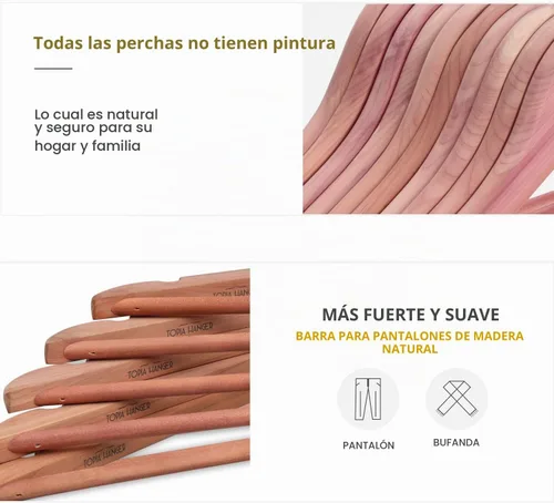 Vista 3 de TOPIA HANGER Perchas de madera de cedro rojo americano, perchas para ropa para armario, perchero de madera con muescas de corte suave, gancho