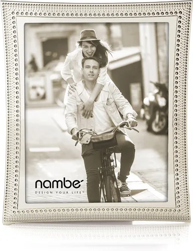 Vista 9 de nambe Marco de fotos con cuentas, 4 x 6 pulgadas, marco de fotos con vidrio templado, diseño vintage y contemporáneo, exhibición de mesa