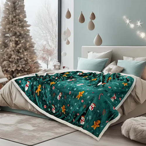 Vista 7 de PAVILIA Premium Manta de vellón sherpa de Navidad regalo de decoración navideña, afelpada, cálida y acogedora, de microfibra y reversible, para Pan